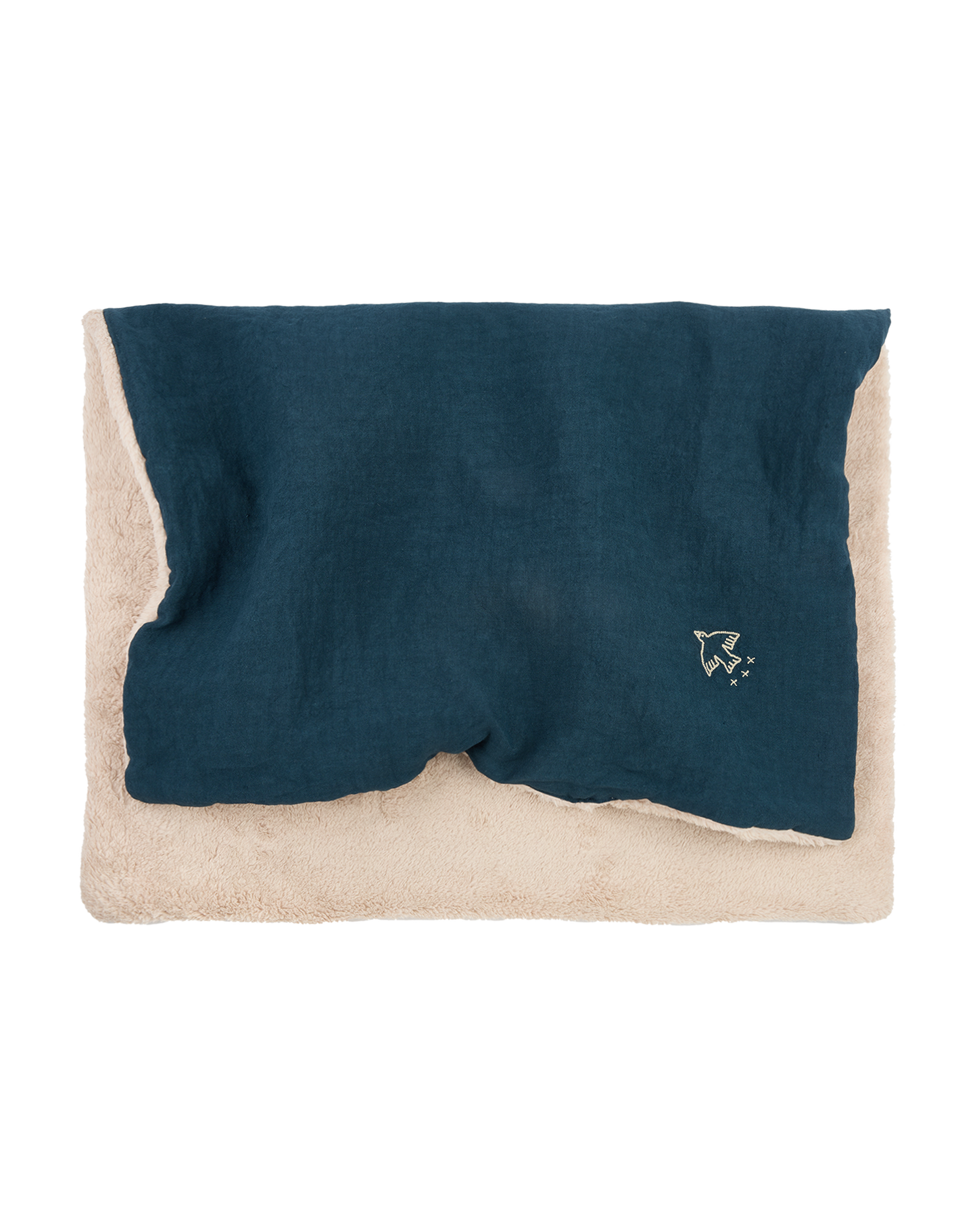 L1N0 Embroid winter blanket french linen - deep blue
