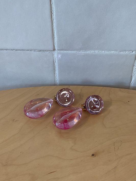 Cuba Clip Earrings Marble Transparent Light Pink & mirror