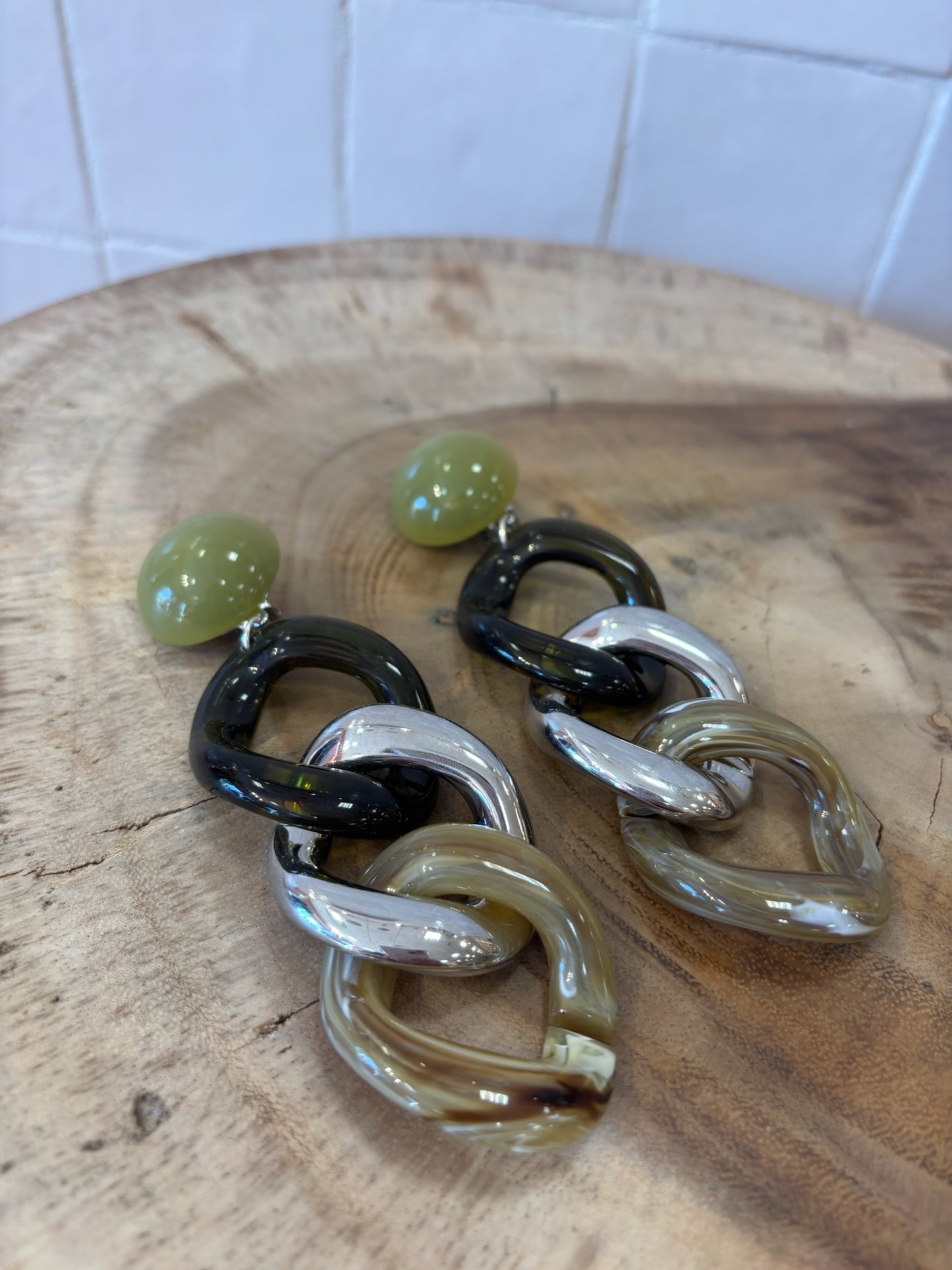 Maille XXL Earrings Kaki marble & silver