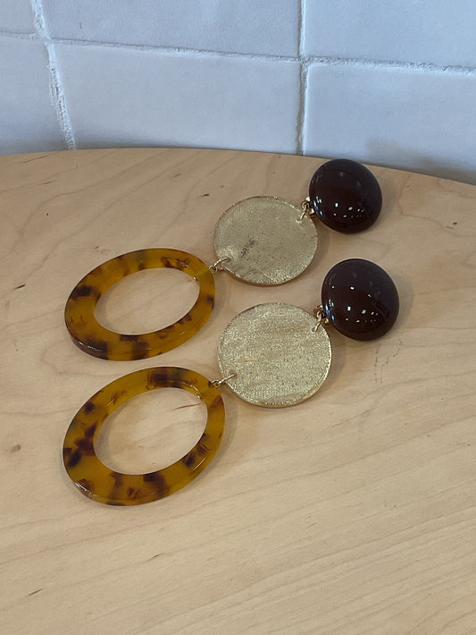 Miel double gold clip-on Earrings brown - Francine Bramli