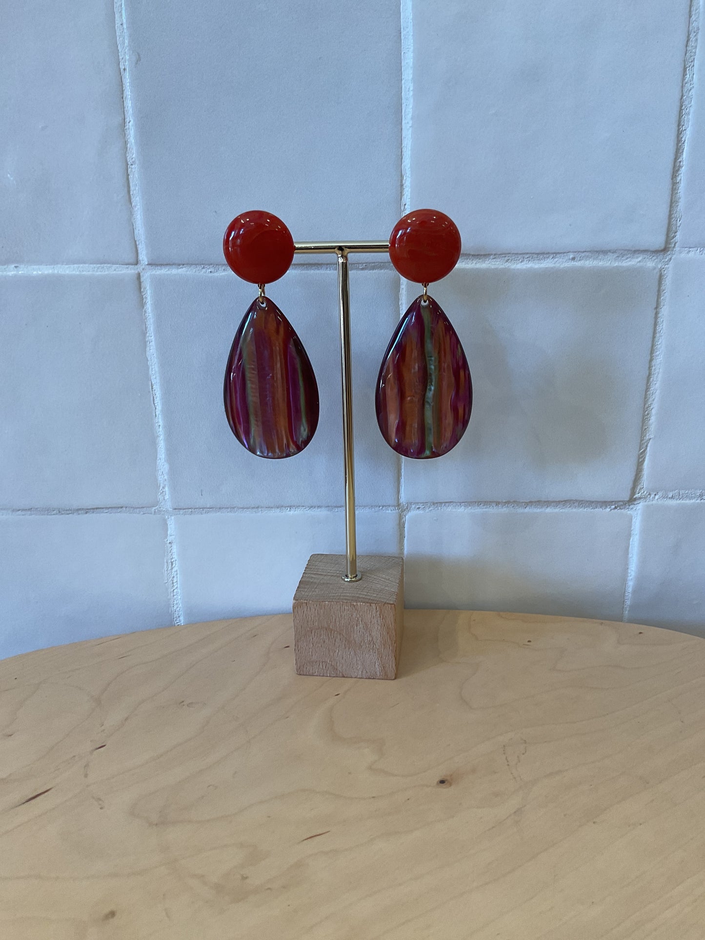 Lima pierced acetate orange burgundy Earrings - Francine Bramli