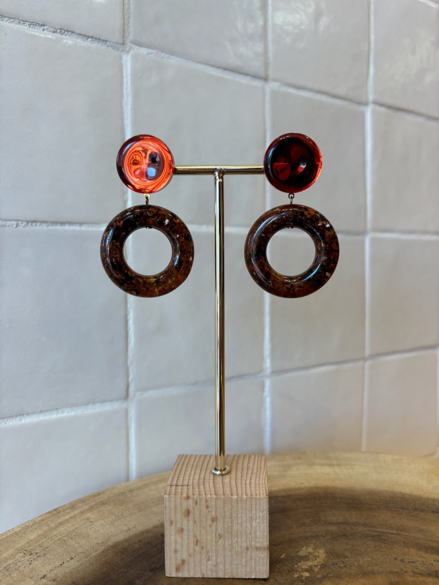 Vanille L earrings marble brown