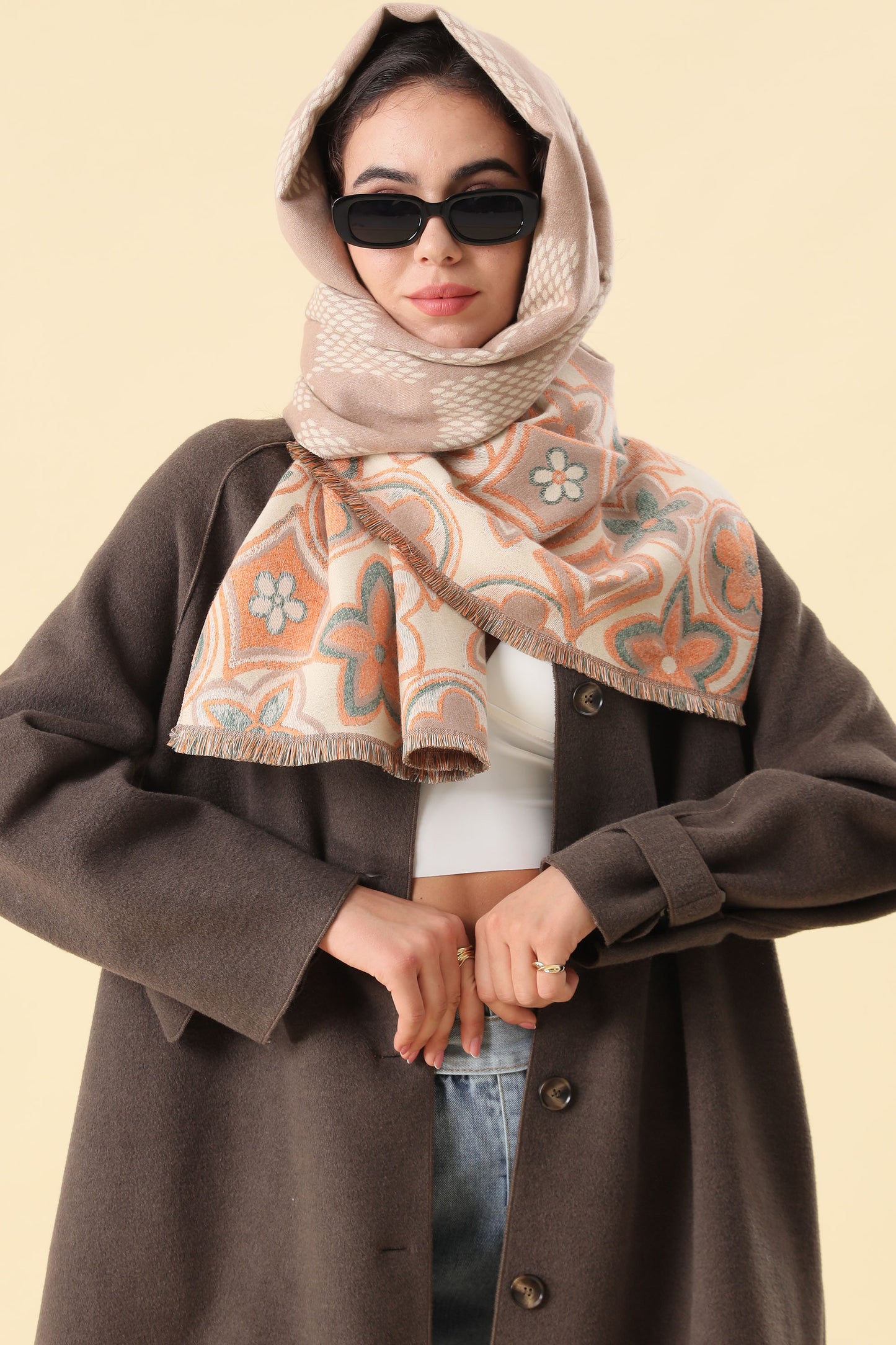Scarf Soft Flowers Taupe