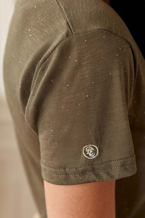 Elvie T-Shirt V-neck Sequined Khaki