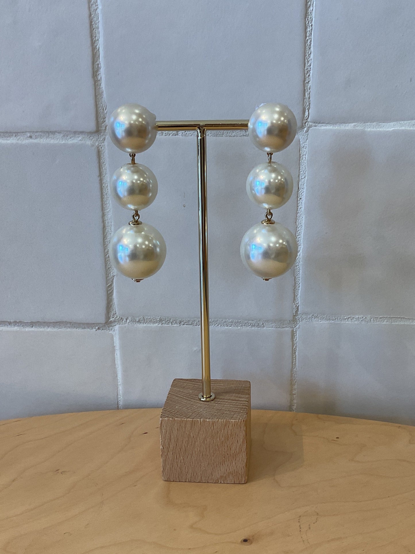 Theonie double Pierced Earrings White Pearl - Francine Bramli
