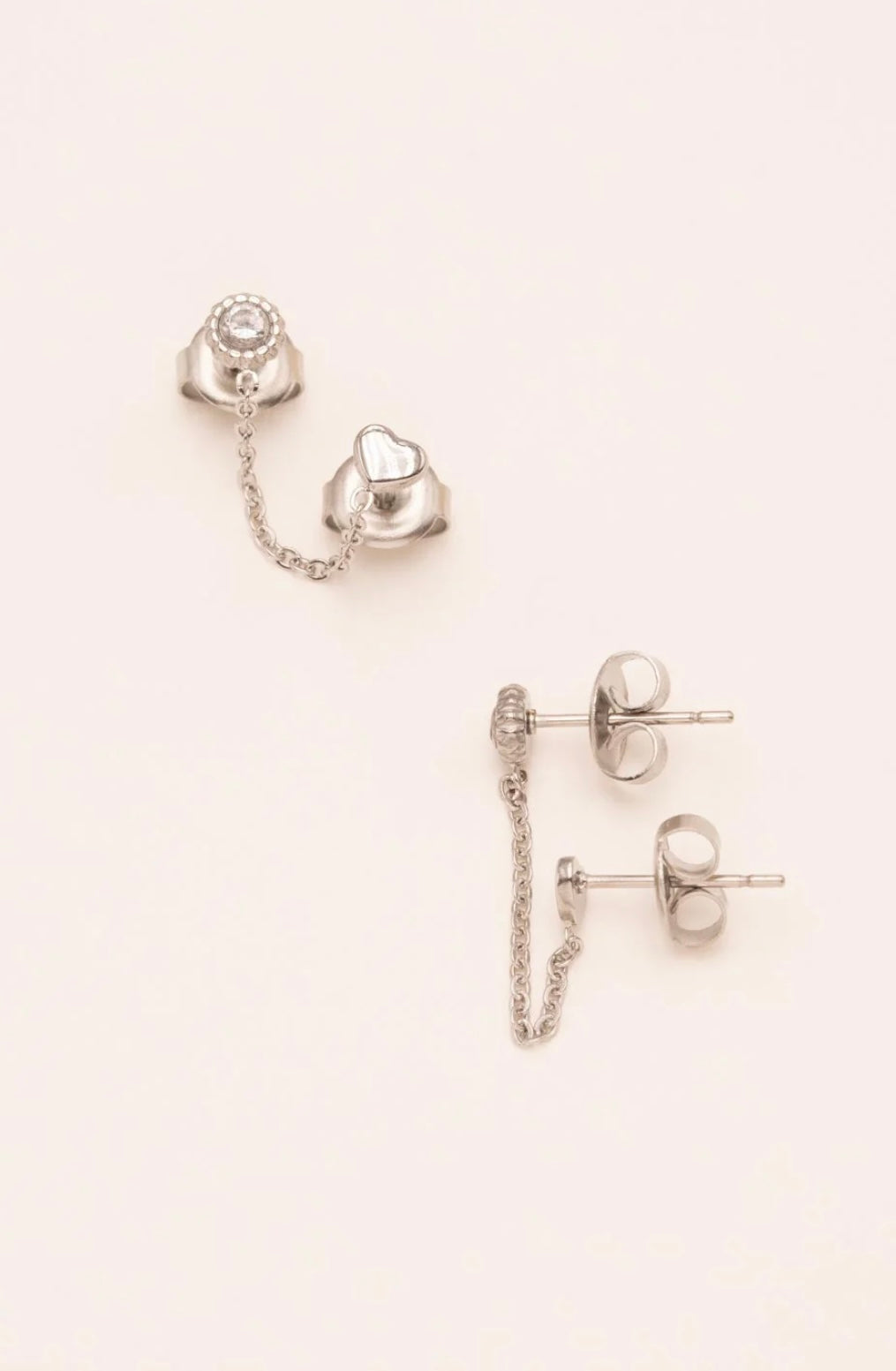 Florine 2 holes Heart Earrings Silver