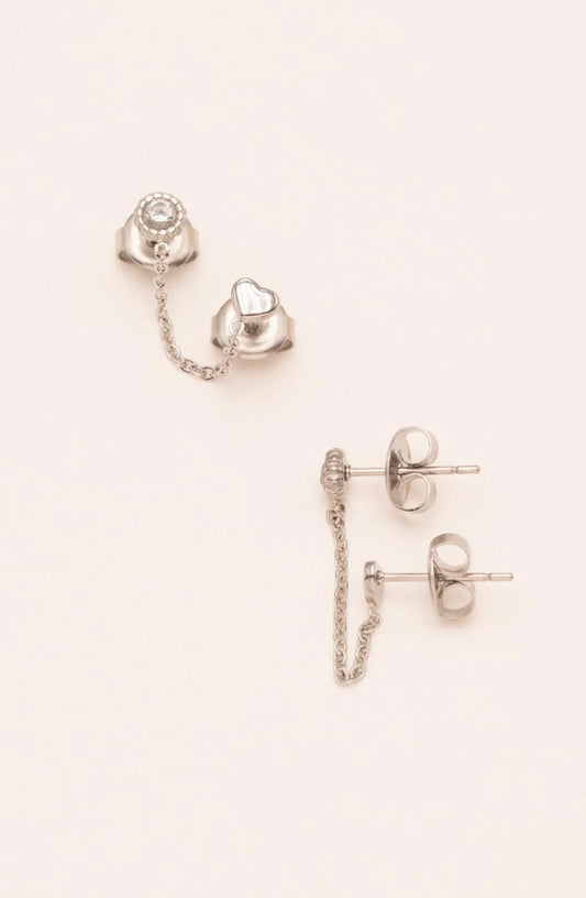 Florine 2 holes Heart Earrings Silver