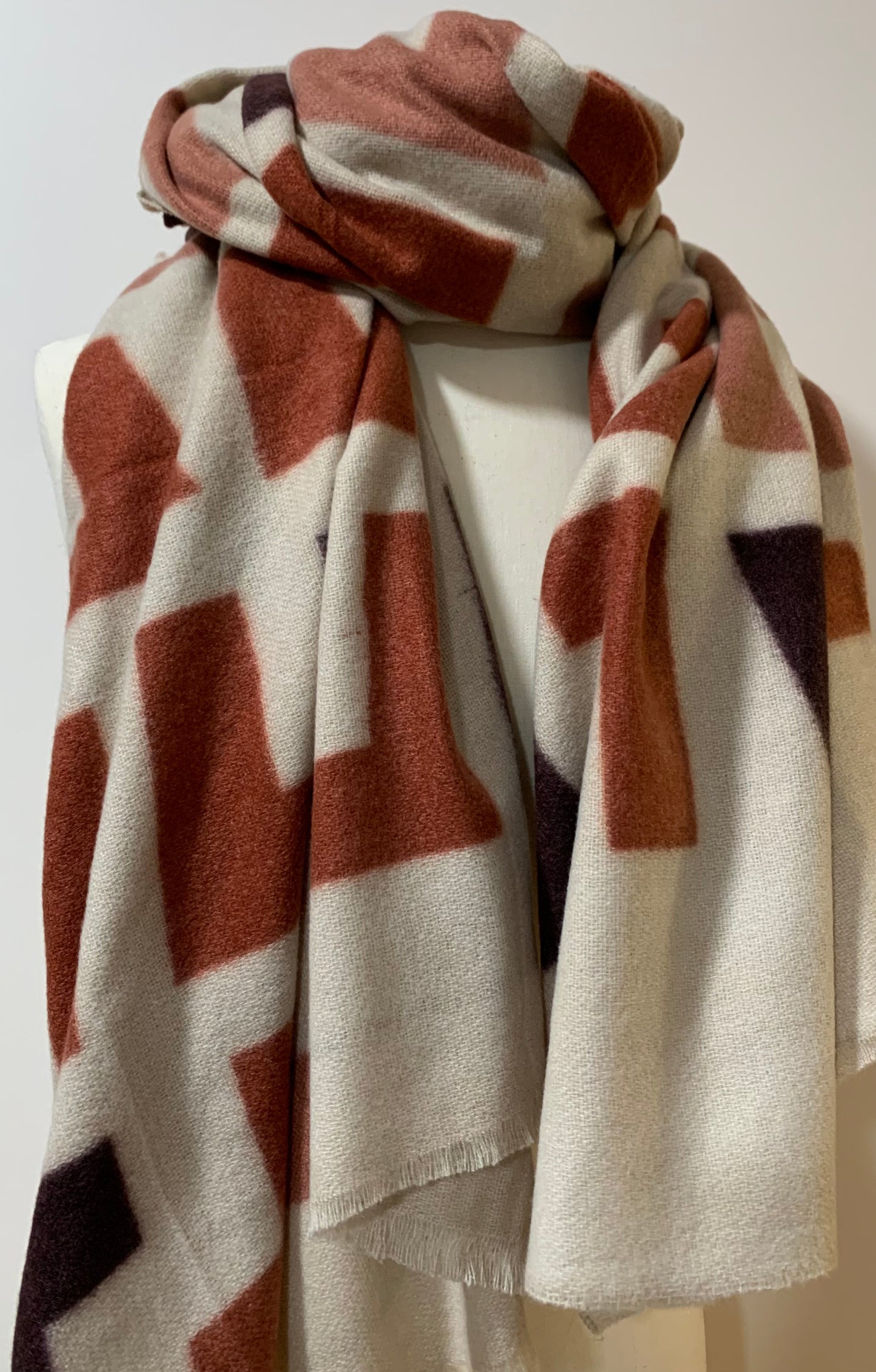 Scarf Abstract Pattern Beige/Old Pink/Brown