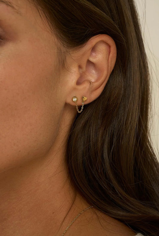 Florine 2 holes Heart Earrings Green Gold