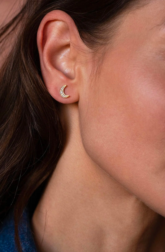 Laya Moon Earring Crystal Gold