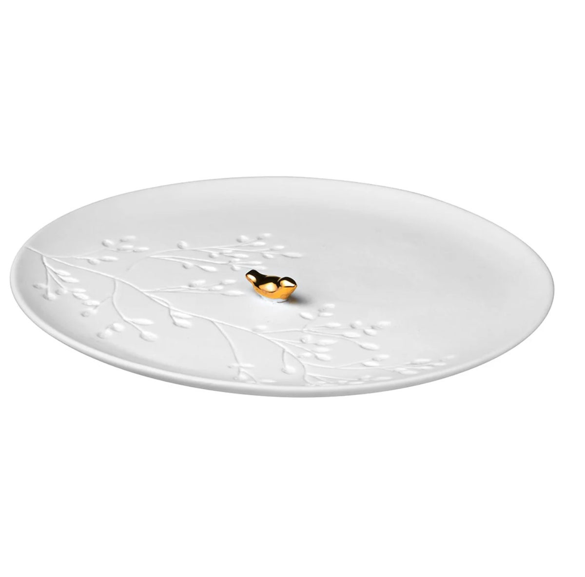 Porcelain Bird Plate White/Gold