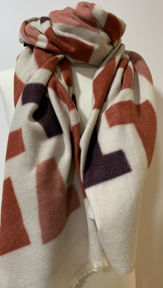 Scarf Abstract Pattern Beige/Old Pink/Brown