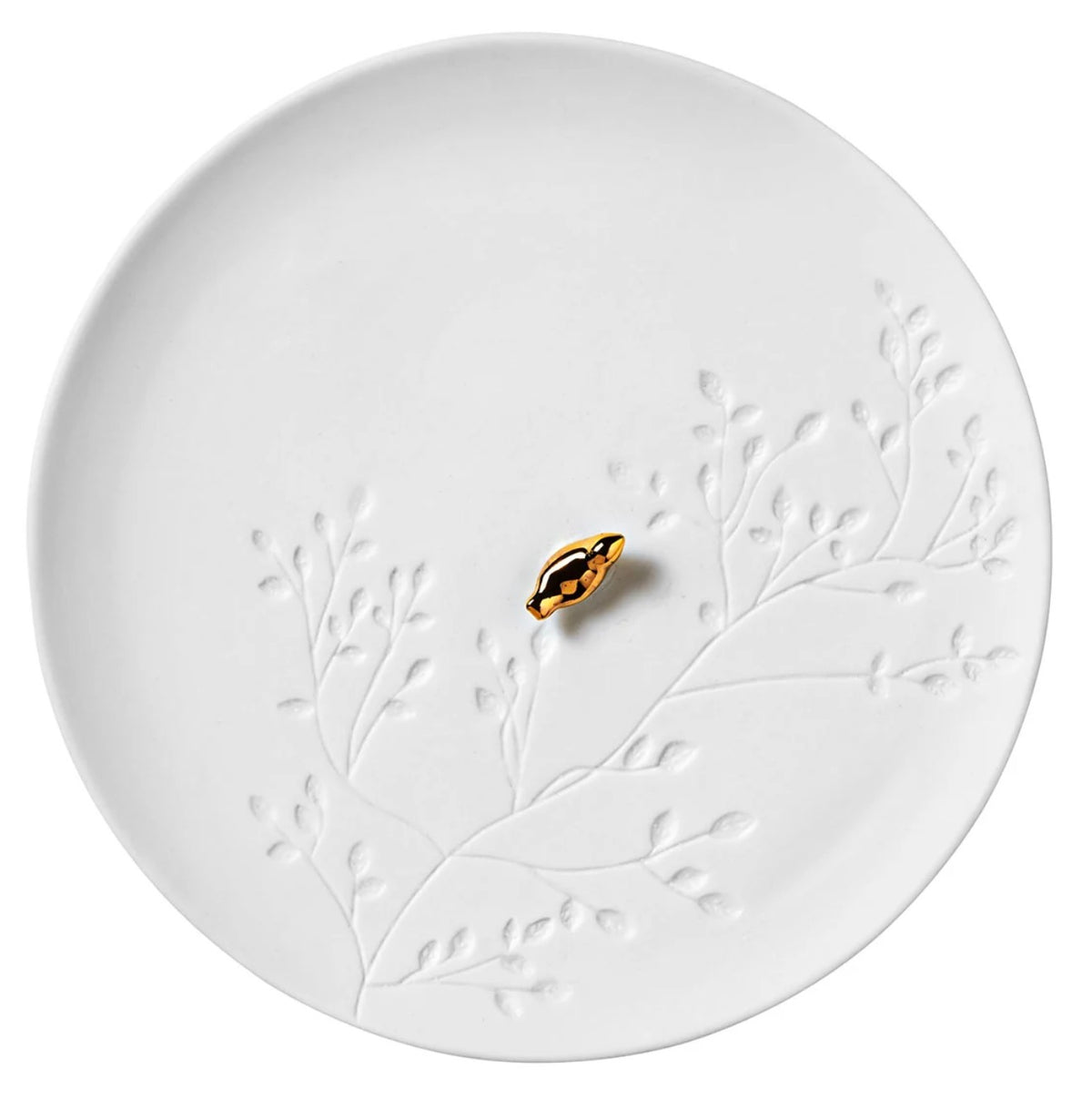 Porcelain Bird Plate White/Gold