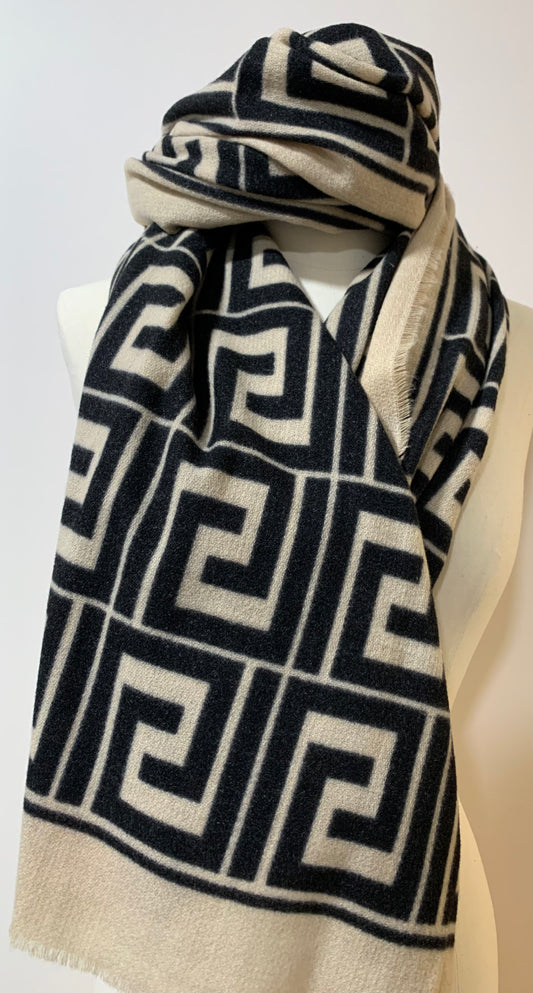 Scarf Abstract Pattern Beige/Black