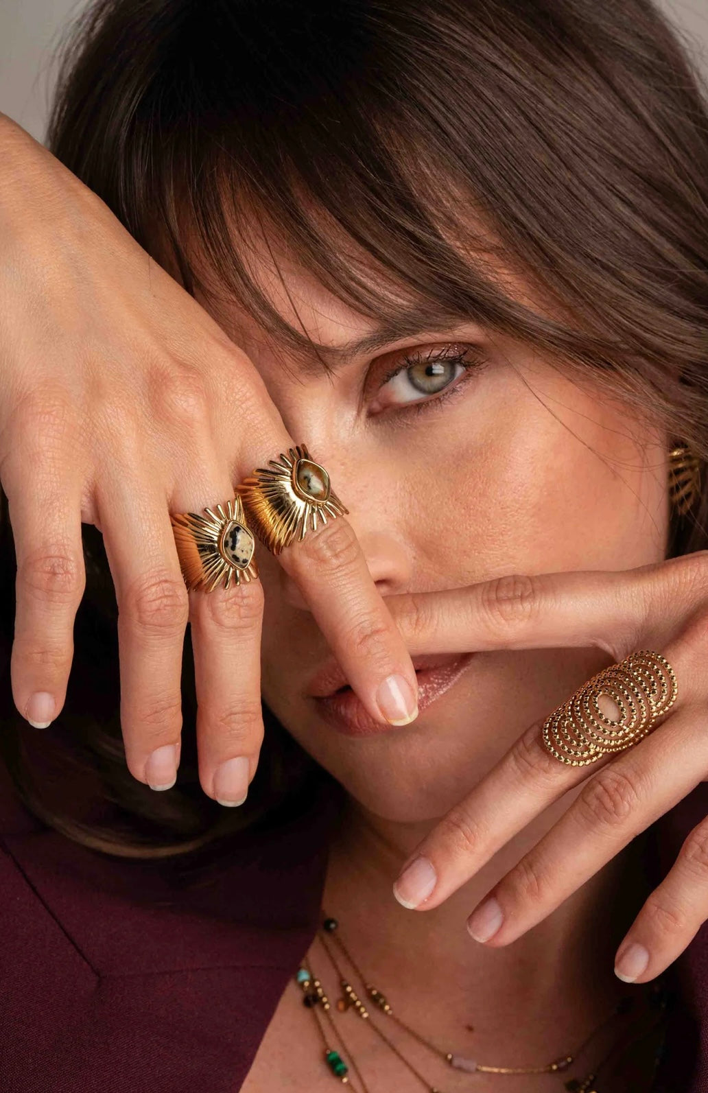 Edelyne Jaspe Dalmatian Gemstone Gold Ring