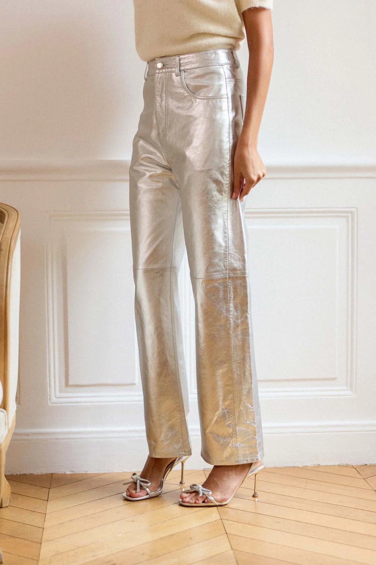 Zephyr Leather Pants Silver