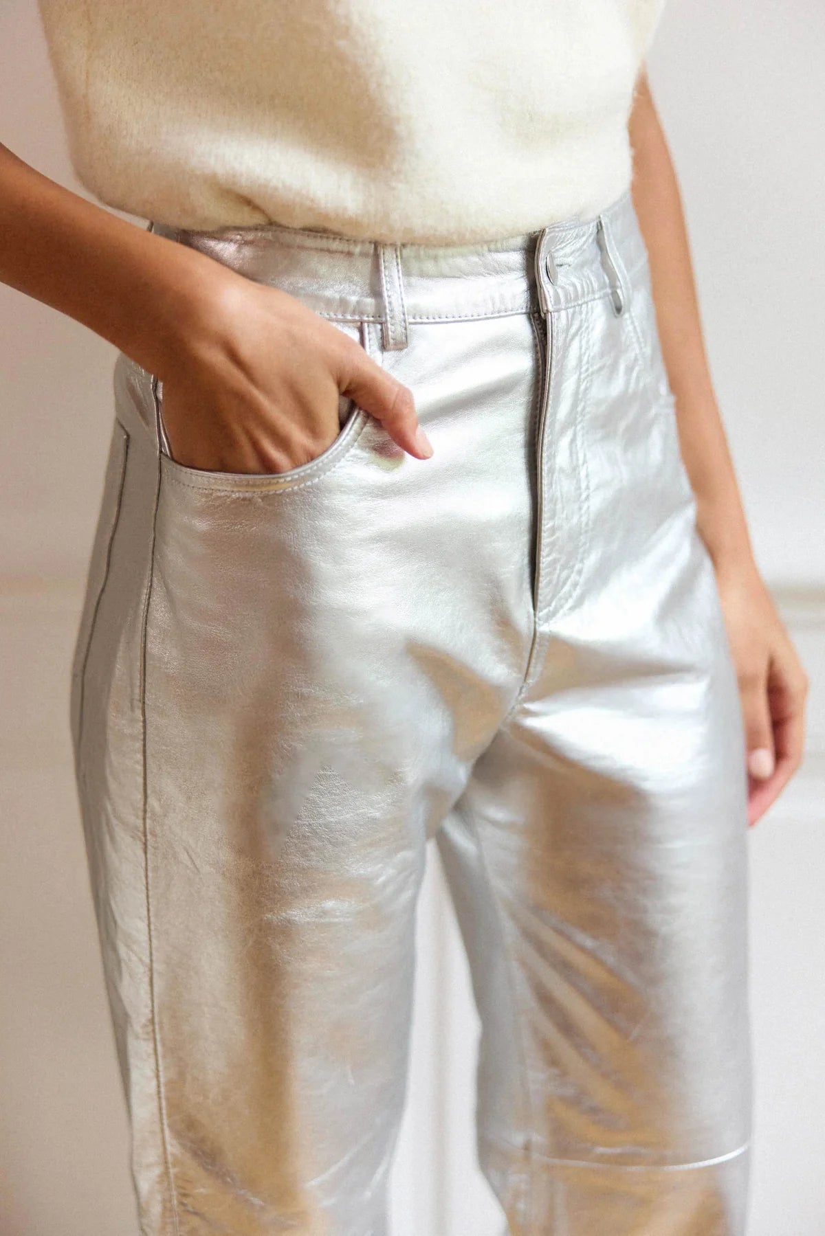 Zephyr Leather Pants Silver