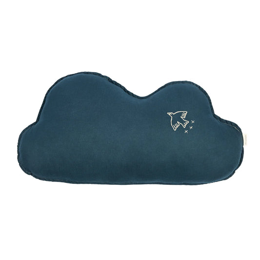 L1N0 Embroid cloud cushion linen - Deep blue
