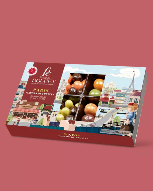 Assorted chocolate covered pâtes de fruit, Paris box 270g (9.5oz) - Francois Doucet