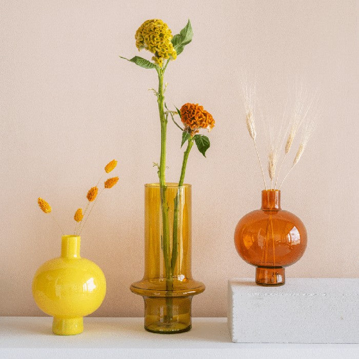 Yellow Vase 105911 Recycled Glass Round French Vanilla