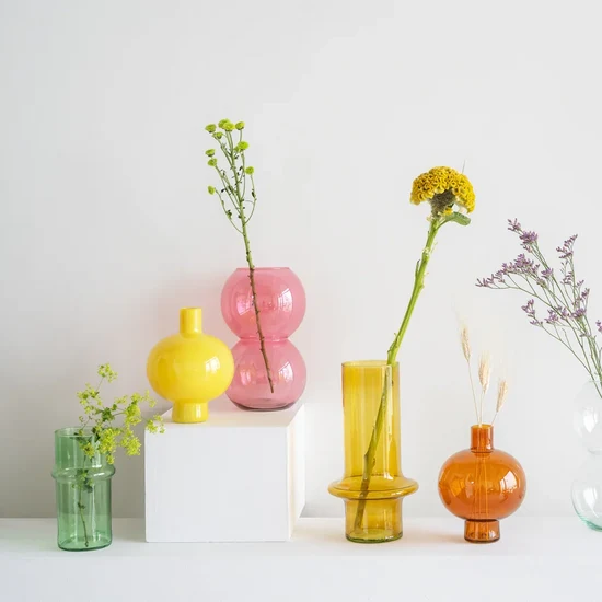 Vase Recycled Glass 105913 Bulb Branded Apricot Pink