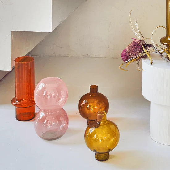 Vase Recycled Glass 105913 Bulb Branded Apricot Pink