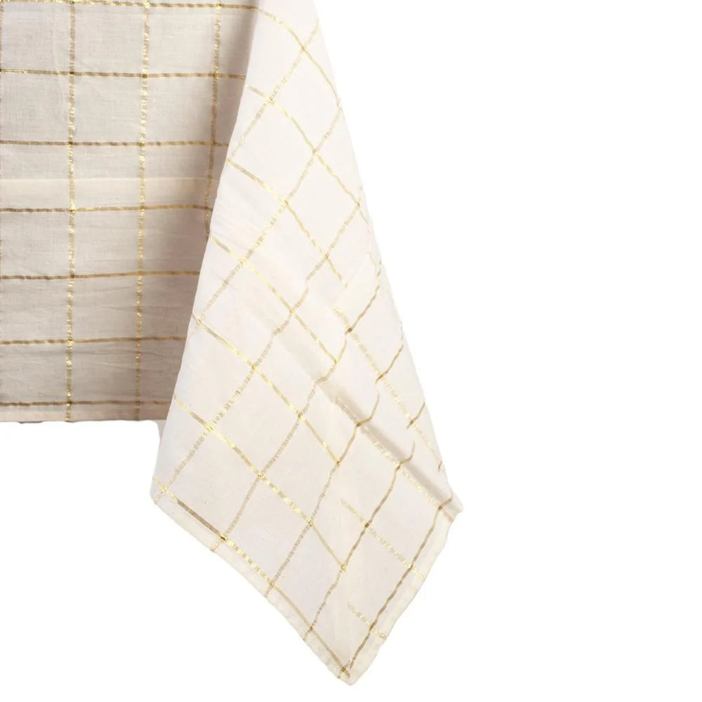 Tablecloth 170x250 Lurex Squares White Hostie Gold - Boncoeurs