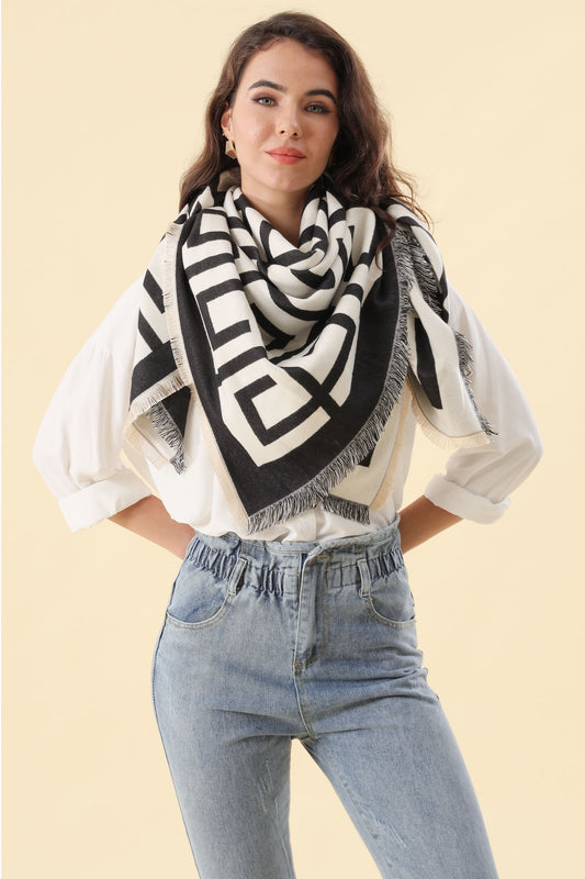 Scarf Square Black & Beige