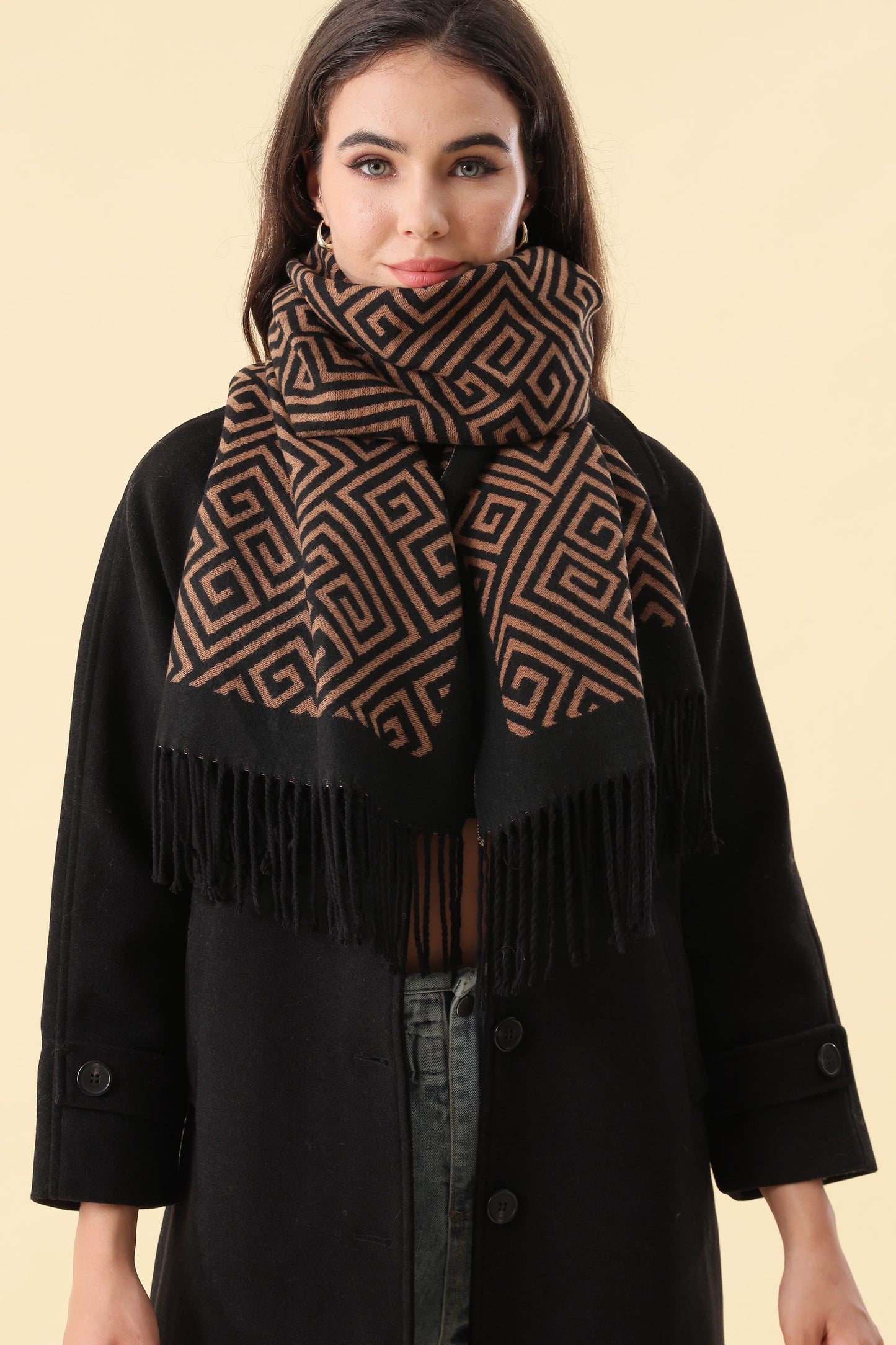 Scarf Soft Taupe & Beige With Fringes