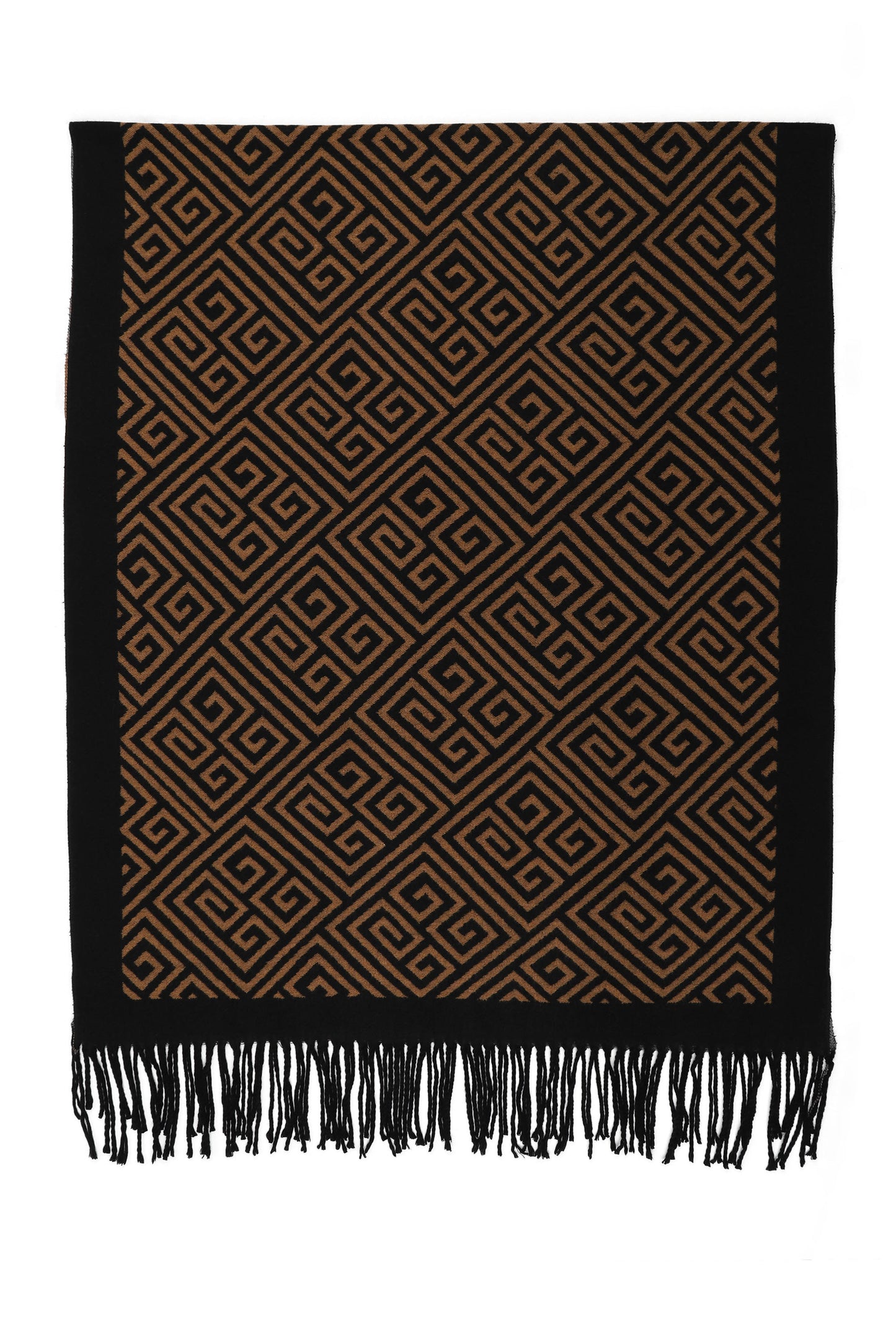 Scarf Soft Black & Camel With Fringes