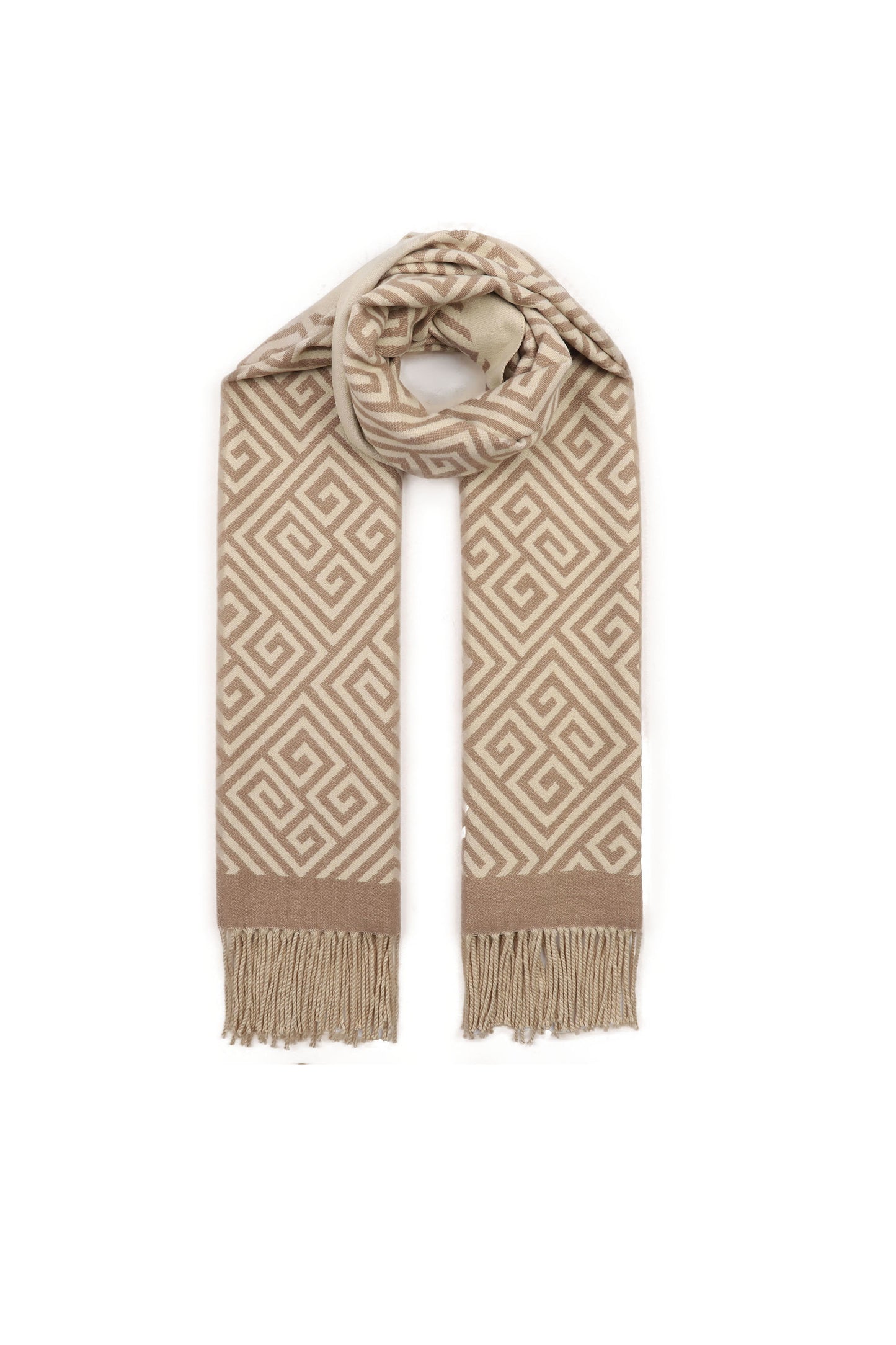 Scarf Soft Taupe & Beige With Fringes