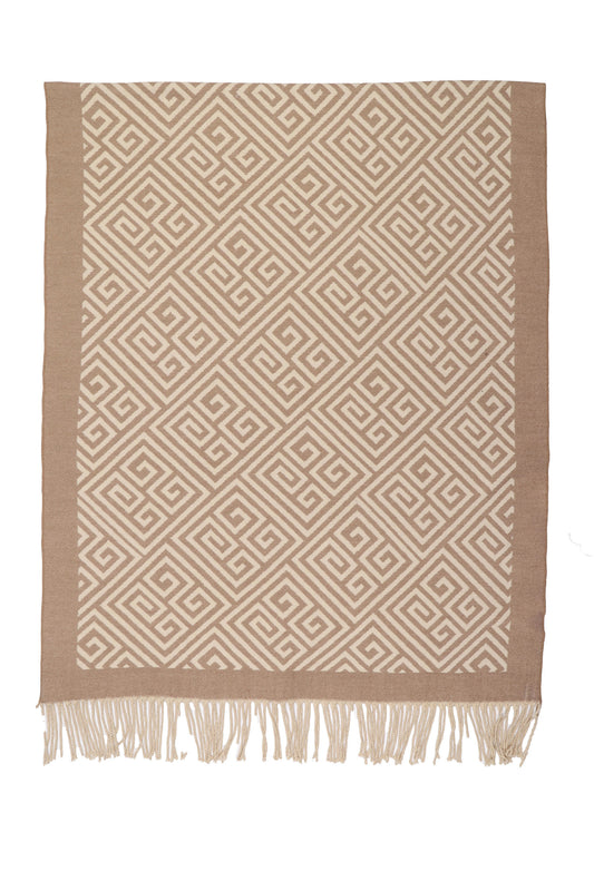 Scarf Soft Taupe & Beige With Fringes