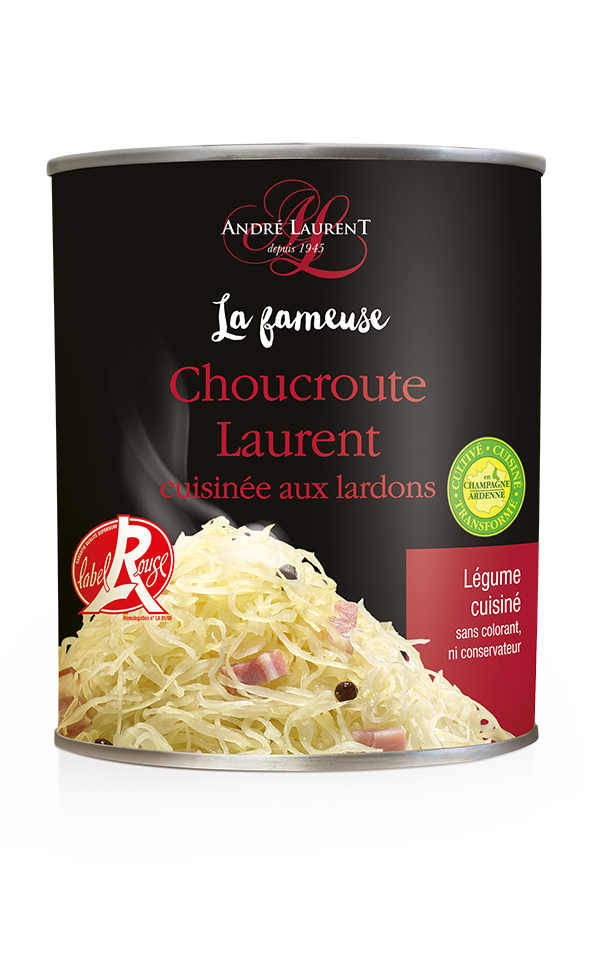 Sauerkraut w/ smoked pork (Lardon), can - 800g (1.8lb) André Laurent
