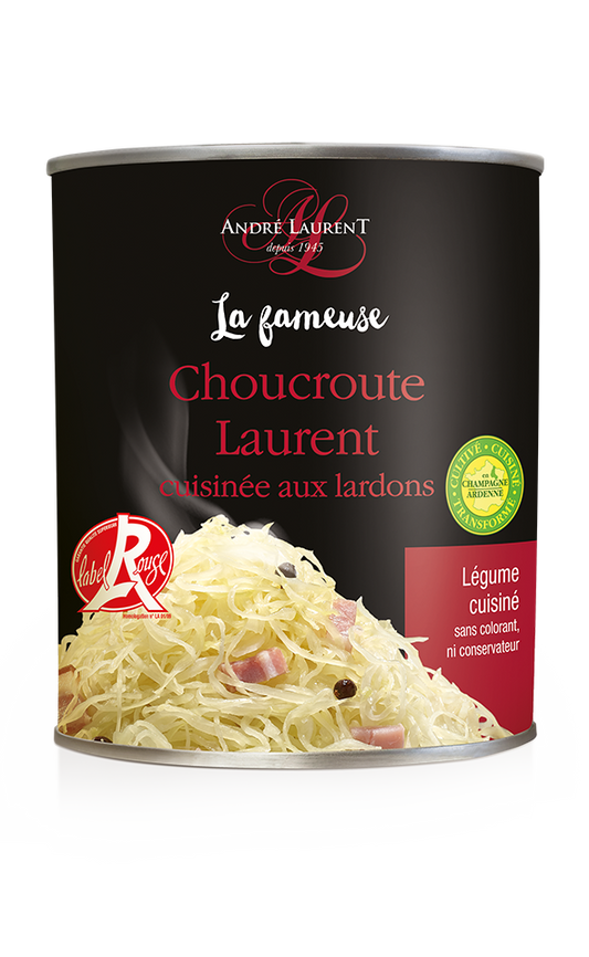 Sauerkraut w/ smoked pork (Lardon), can - 800g (1.8lb) André Laurent