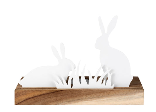 Porcelain & Wood Bunny Meadow Tealight Holder Set - R17284