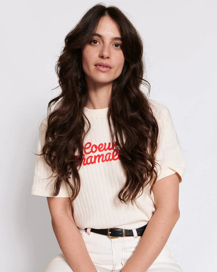 Jeanne Tee-Shirt “Coeur Chamallow” Cream & Red