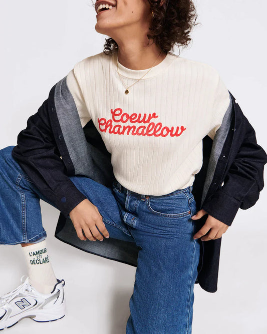 Jeanne Tee-Shirt “Coeur Chamallow” Cream & Red