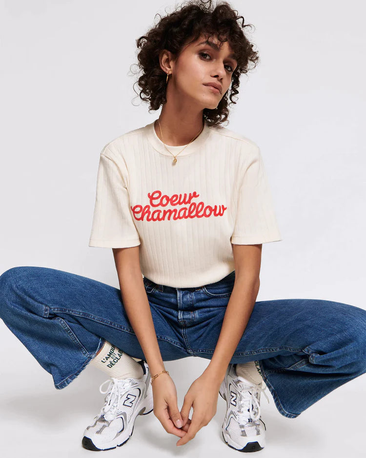 Jeanne Tee-Shirt “Coeur Chamallow” Cream & Red