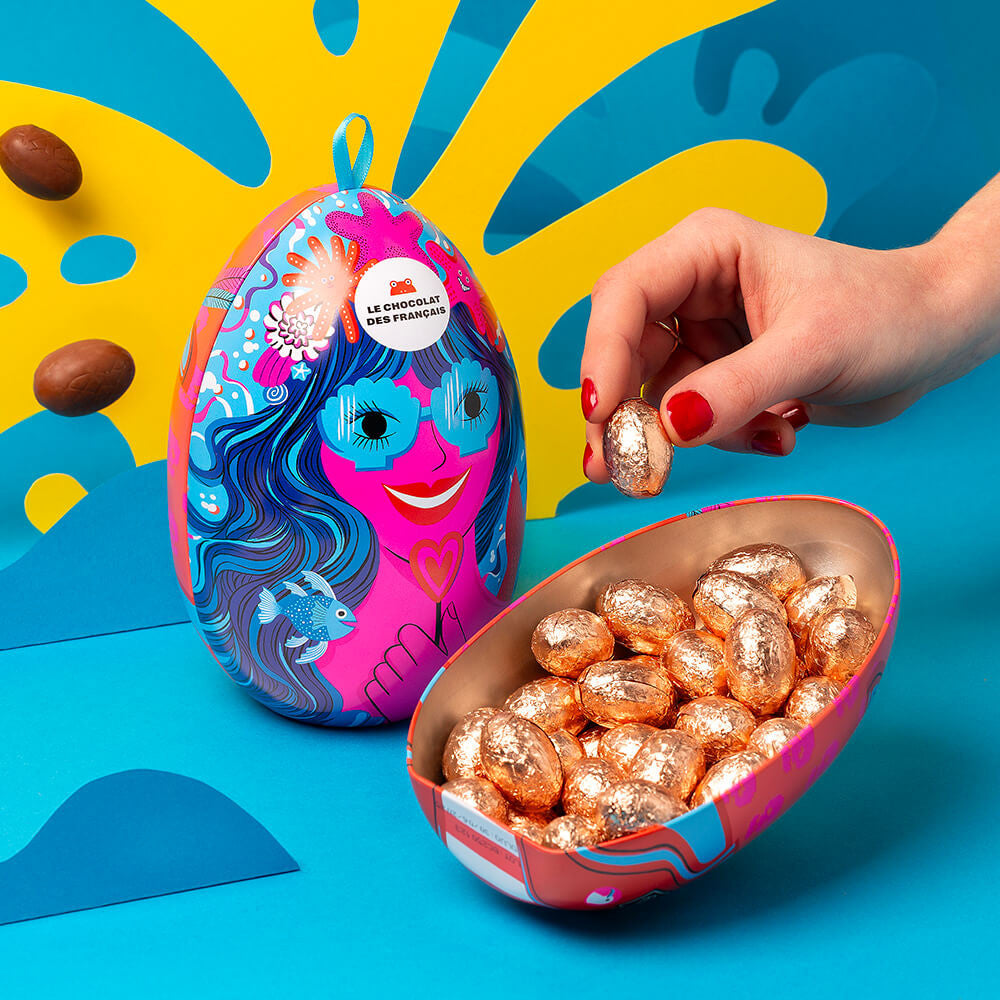 Metal Easter Egg Hazelnuts Praliné & caramel eggs milk chocolate - Le Chocolat des Français