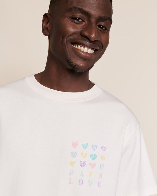 Jean Men Tee-Shirt “Papa Love” Cream & Multicolor Hearts