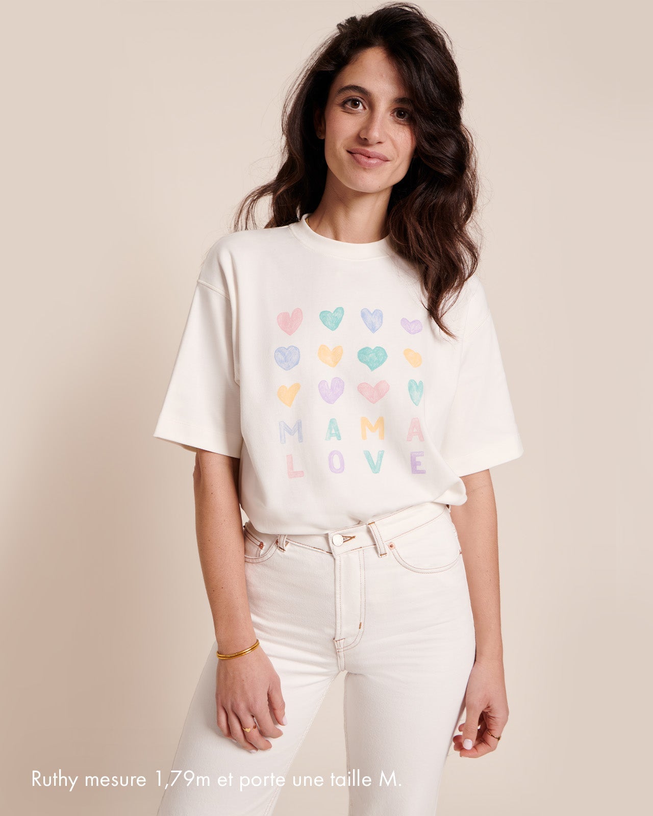 Julie Tee-Shirt “Mama Love” Cream & Multicolor Hearts
