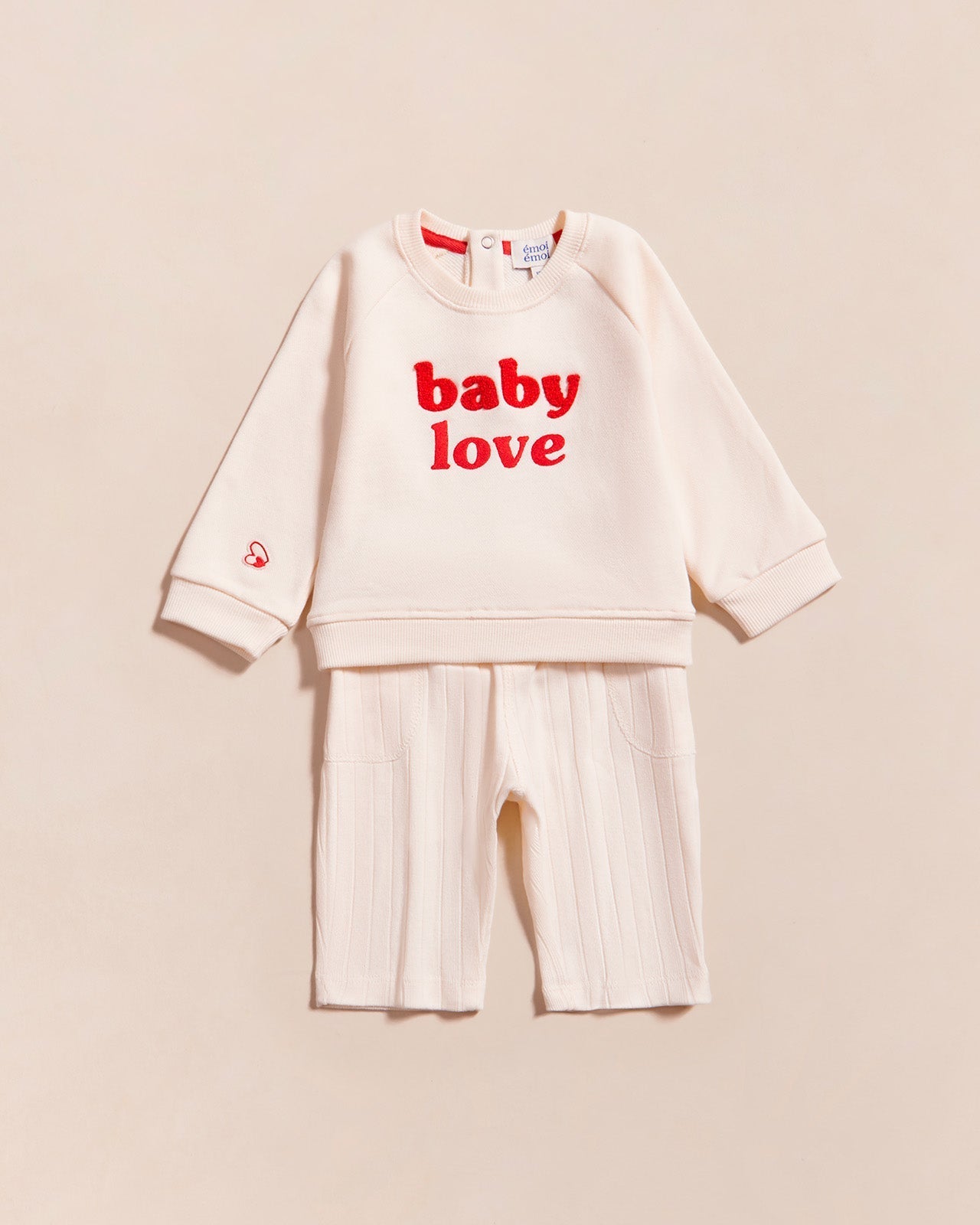 Stone Sweat Cream “Baby Love” Embroidered Red