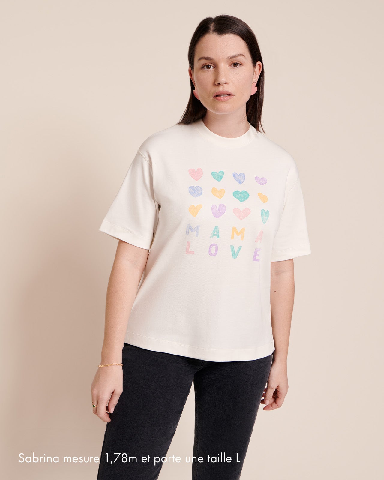 Julie Tee-Shirt “Mama Love” Cream & Multicolor Hearts