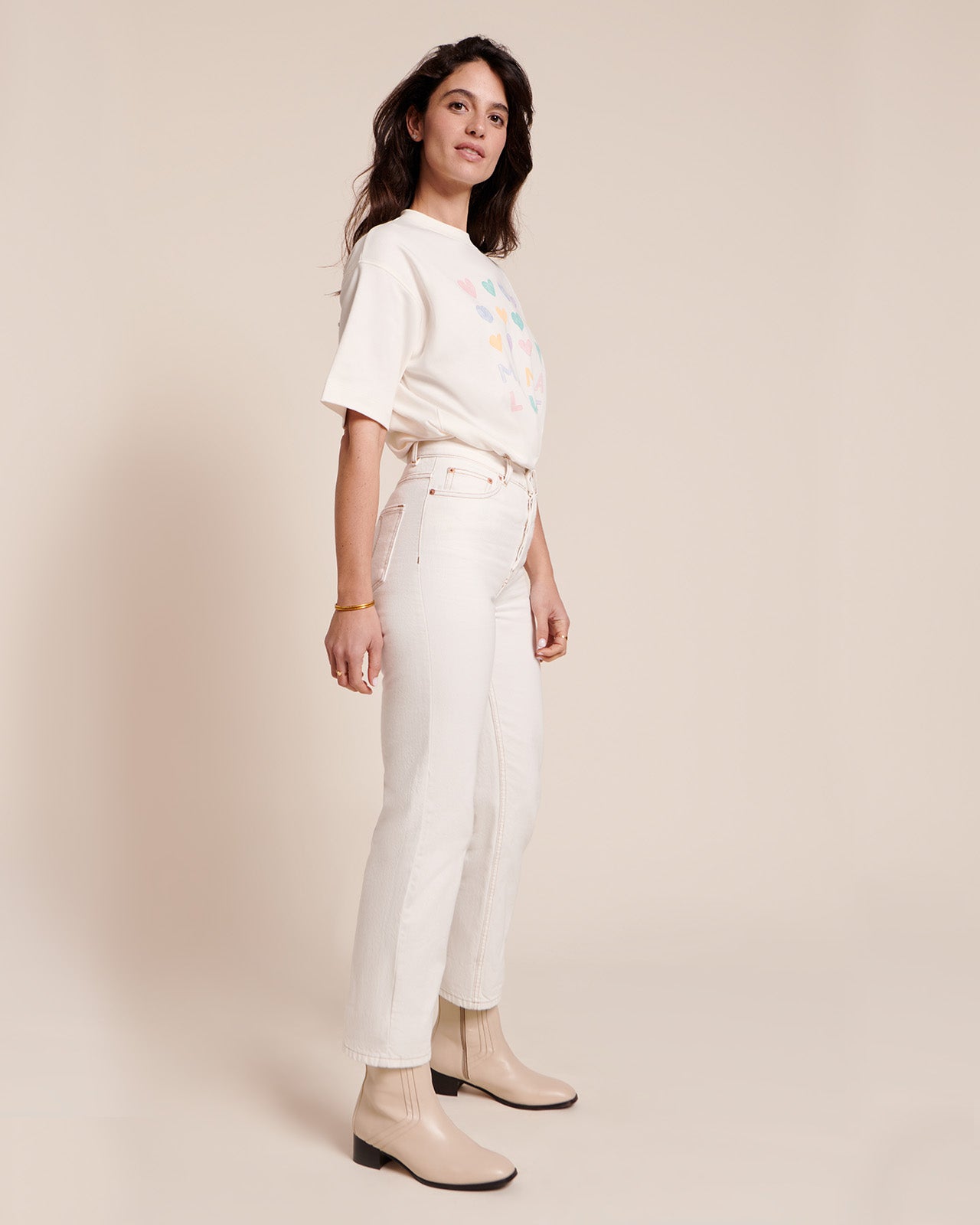 Julie Tee-Shirt “Mama Love” Cream & Multicolor Hearts