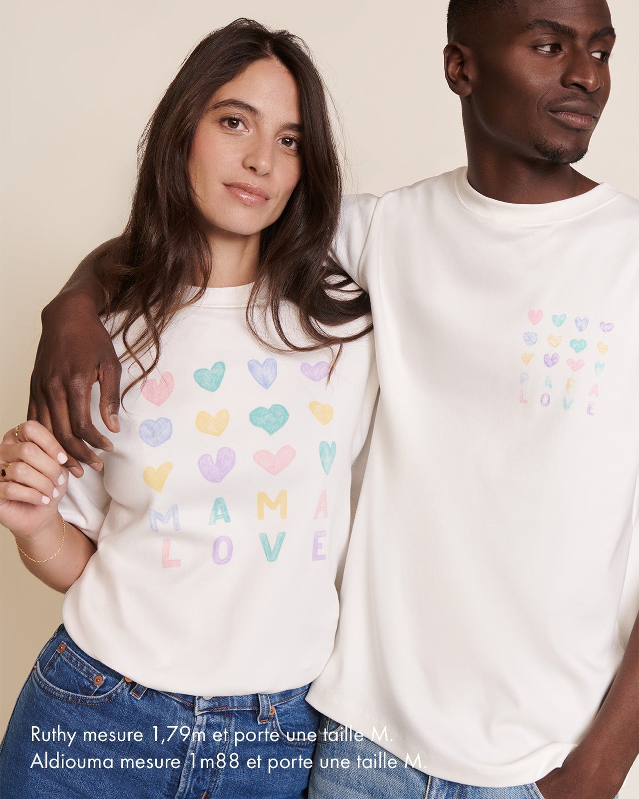 Julie Tee-Shirt “Mama Love” Cream & Multicolor Hearts