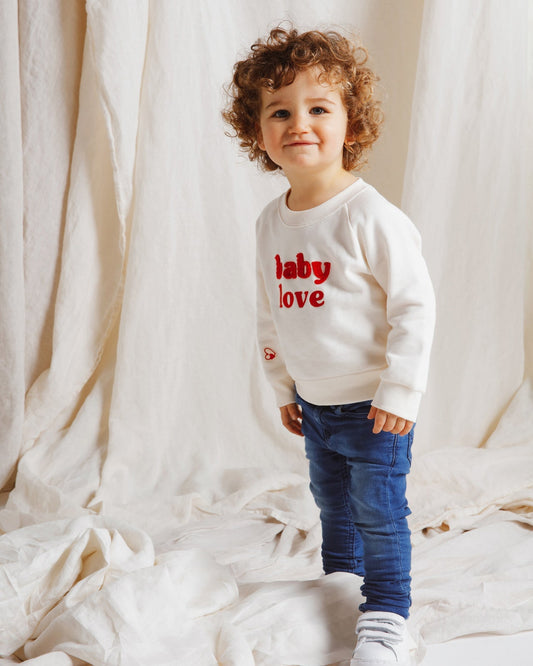 Stone Sweat Cream “Baby Love” Embroidered Red