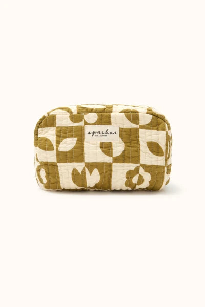 Quilted pouch Travel Makeup bag Gaya - Damier Tobacco