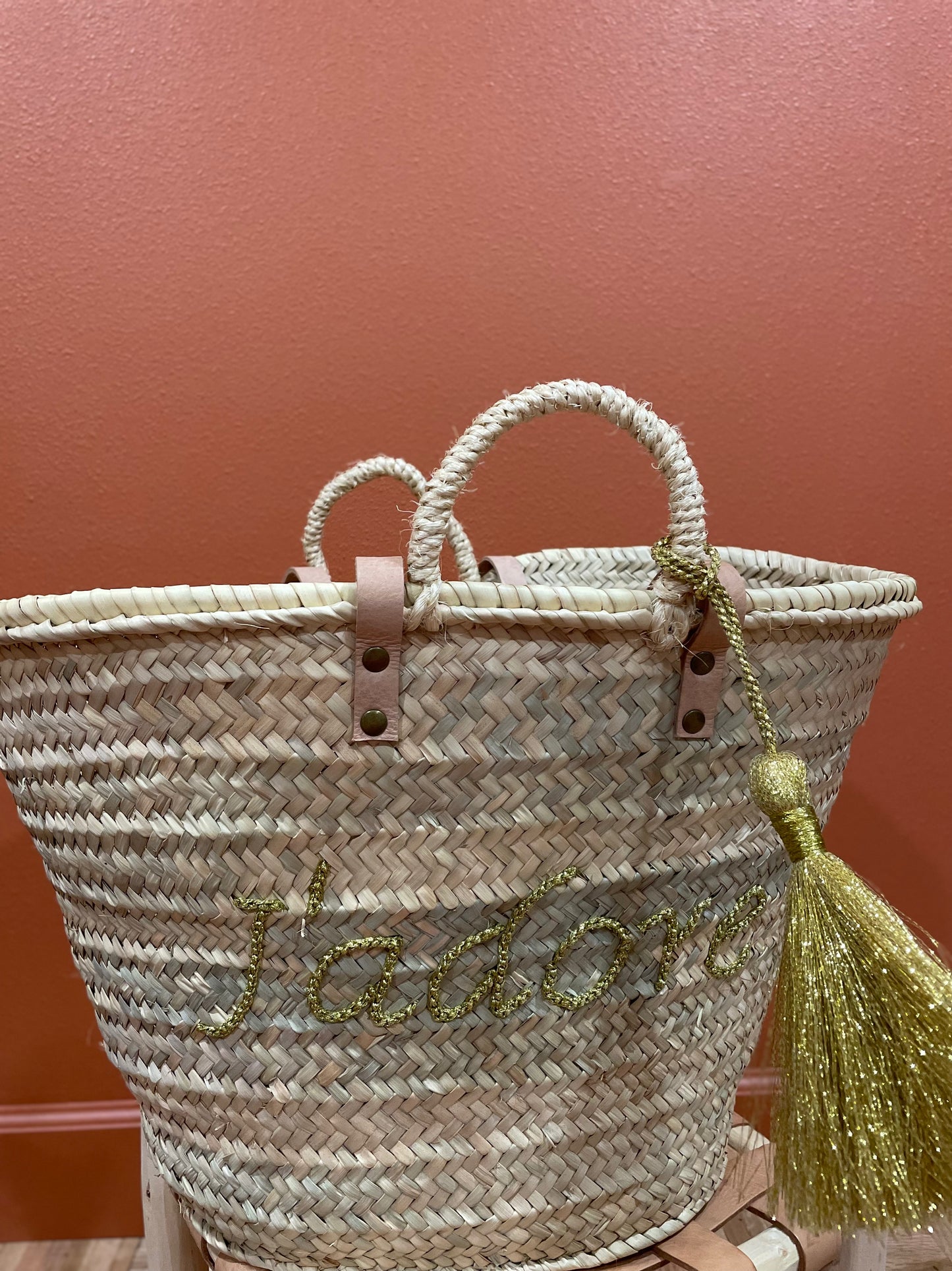 Moroccan Basket Bag "J'ADORE" Gold