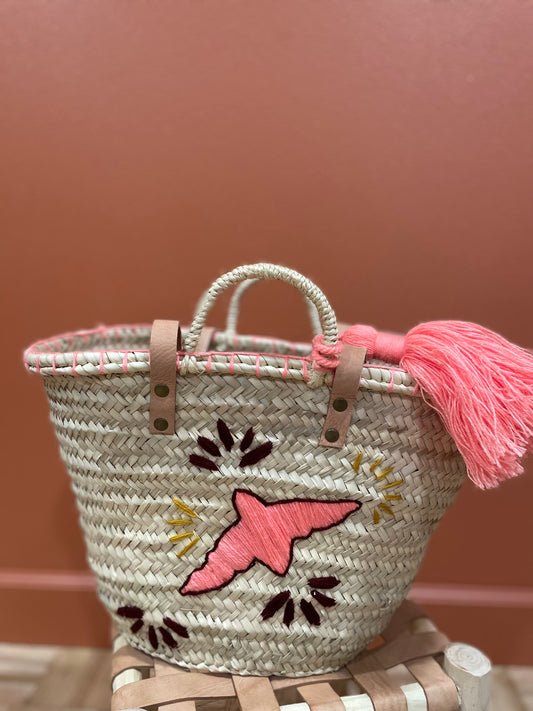 Moroccan Basket Bag Bird Coral