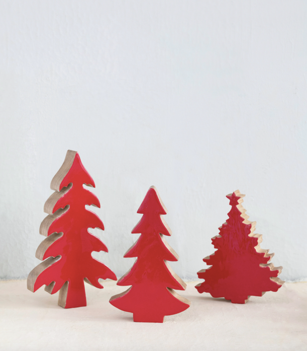 Enameled Mango Wood Christmas Tree Red